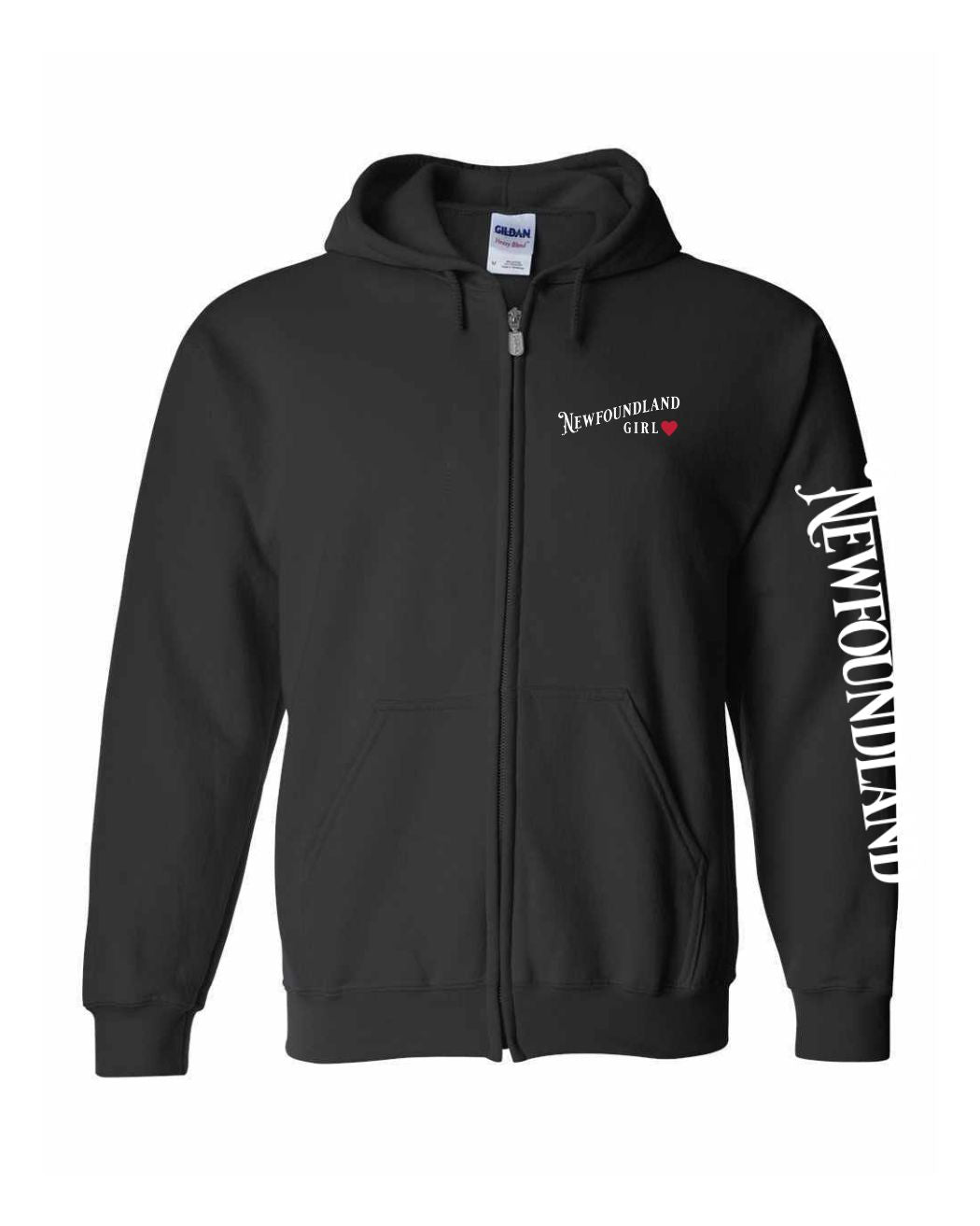 Newfoundland Girl Red Heart Left Chest And Sleeve Zip Hoodie