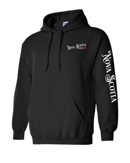 Nova Scotia Girl Red Heart Left Chest and Sleeve Pullover Hoodie