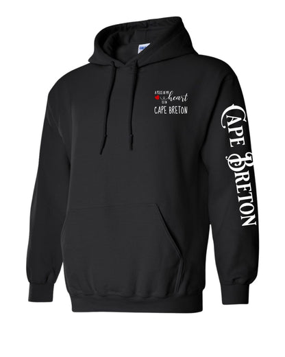 A piece of my heart is in Cape Breton Red Heart Left chest and Sleeve Pullover Hoodie