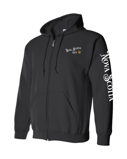 Nova Scotia Guy Yellow Compass Left Chest and Sleeve Zip Hoodie