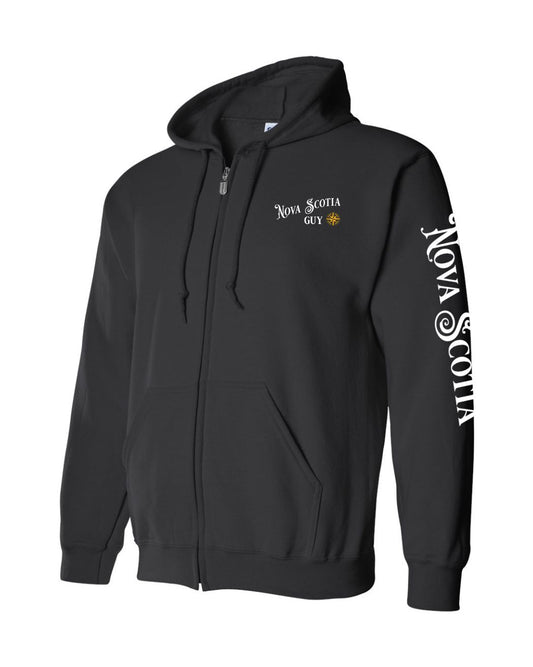 Nova Scotia Guy Yellow Compass Left Chest and Sleeve Zip Hoodie