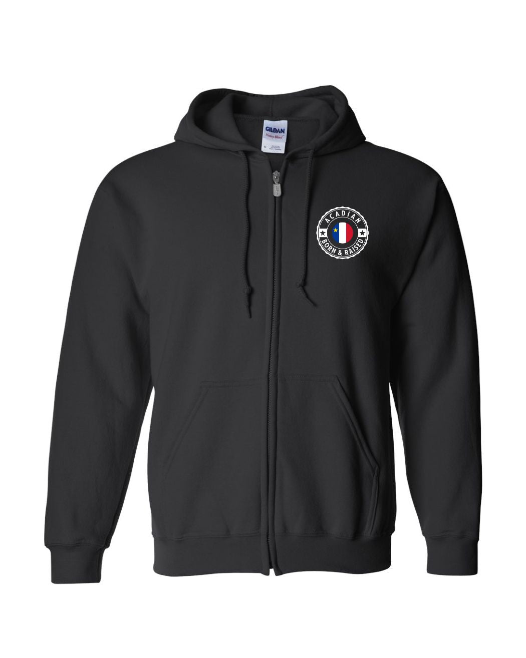 Acadian Born and Raised Acadian Flag Center - Left Chest and Back Zip Hoodie - Unisex