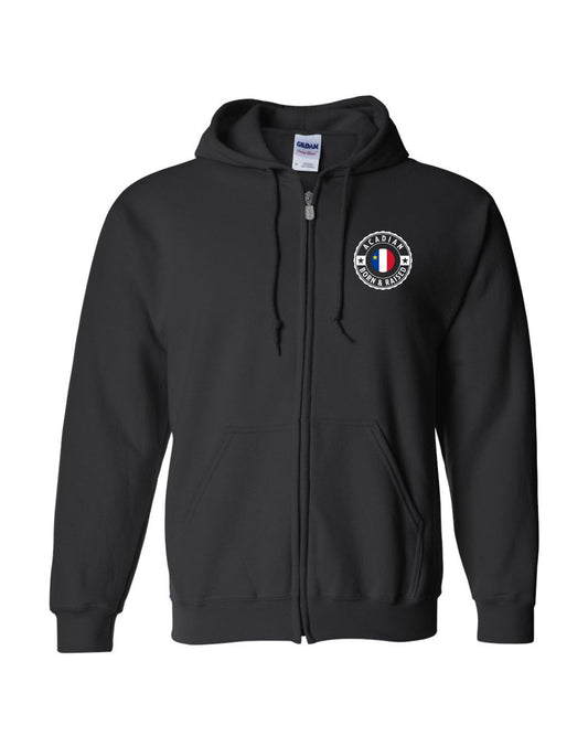 Acadian Born and Raised Acadian Flag Center - Left Chest and Back Zip Hoodie