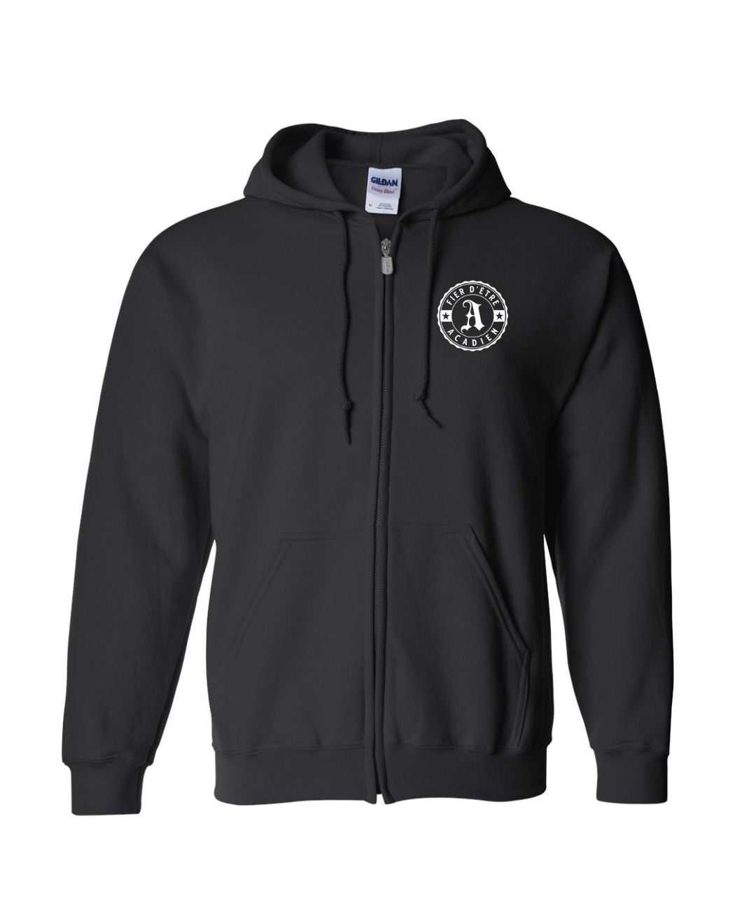 Fier D'etre Acadien White Design Left Chest Only French Zip Hoodie