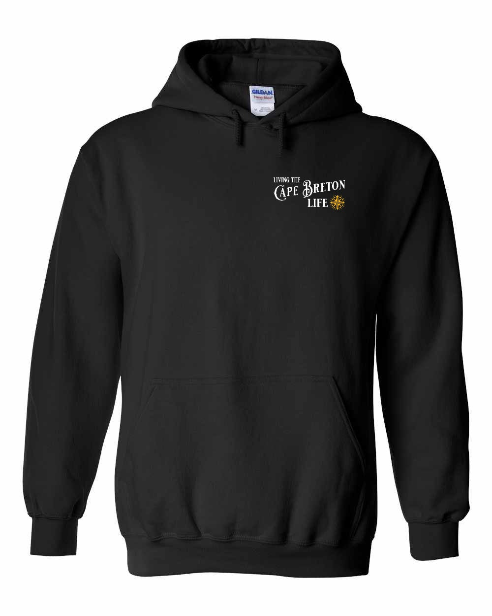 Living the Cape Breton Life yellow Left Chest and Back Pullover Hoodie