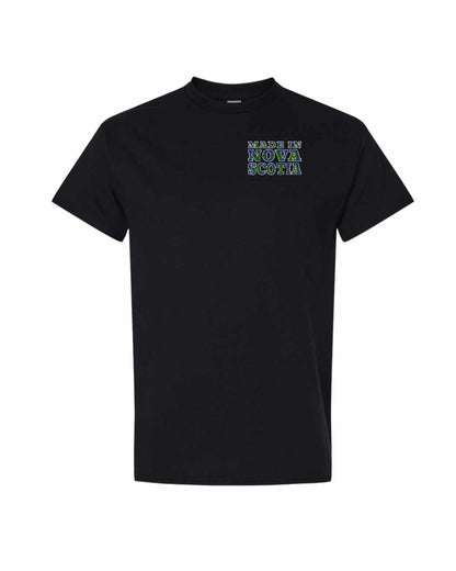 Made In Nova Scotia ( Tartan Lettering) Left Chest and Back mens-tee
