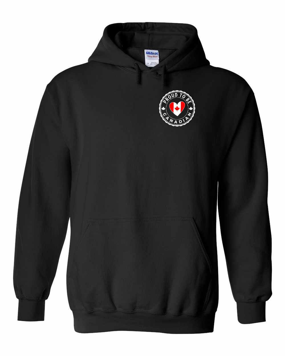 Proud to be Canadian Heart Flag Left Chest and Back Pullover Hoodie - Gildan Canada (sewn Internationally) - Unisex