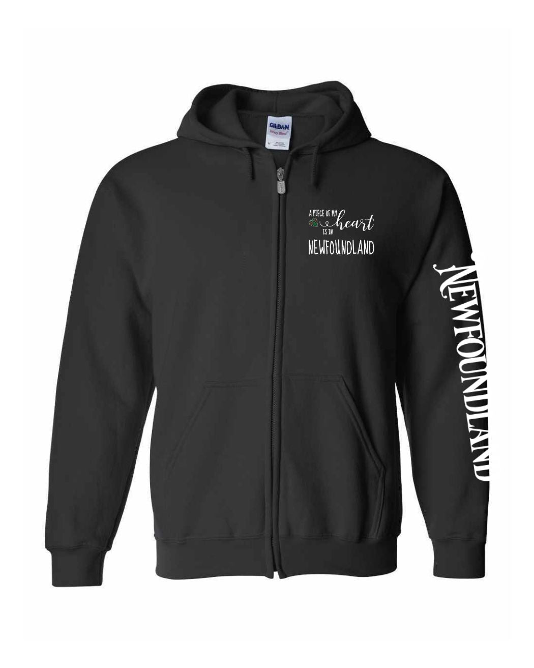 A piece of My heart in NFLD (Red Heart) Left Chest And Sleeve Zip Hoodie - Unisex