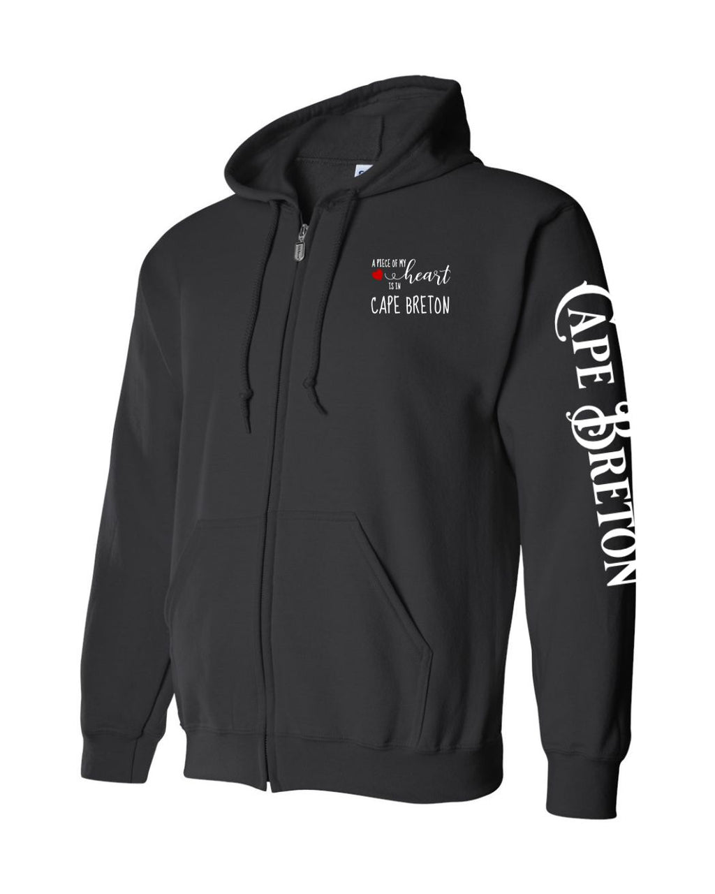 A piece of my Heart CB Red Heart Left Chest and Sleeve Zip Hoodie - Unisex