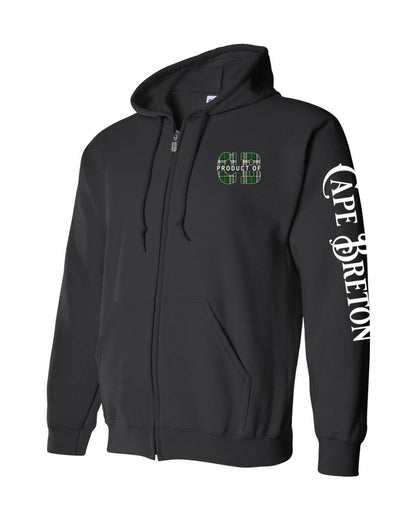 Product of Cape Breton Left Chest and Sleeve Zip Hoodie
