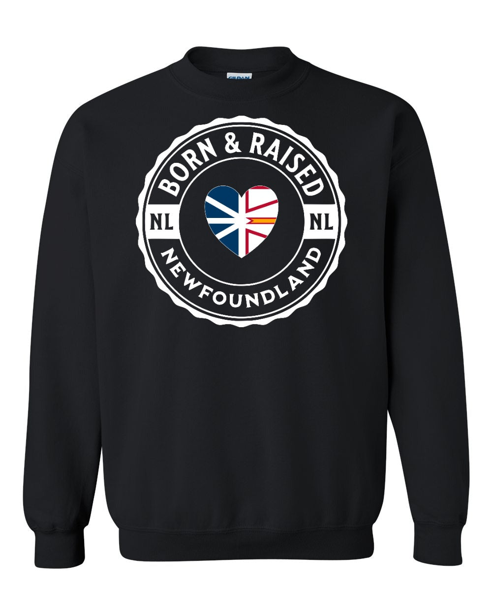 Born and Raised NFLD Heart Flag Crewneck Sweatshirt - Unisex