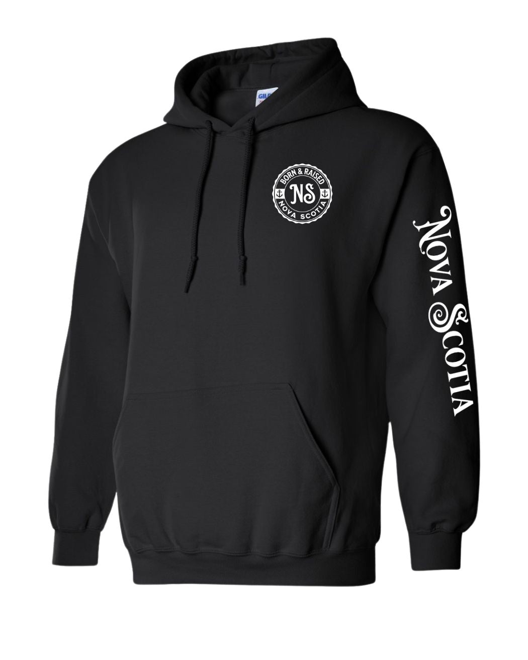 Born and Raised Nova Scotia Left Chest and Sleeve Pullover Hoodie