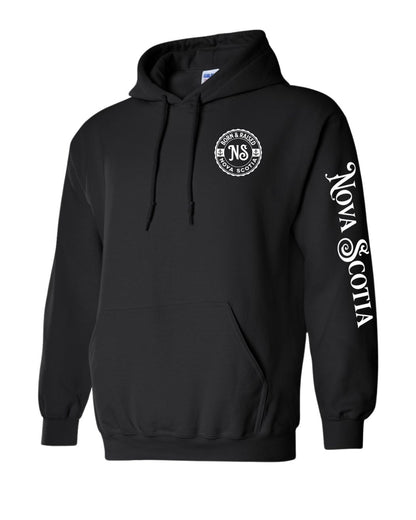 Born and Raised Nova Scotia Left Chest and Sleeve Pullover Hoodie