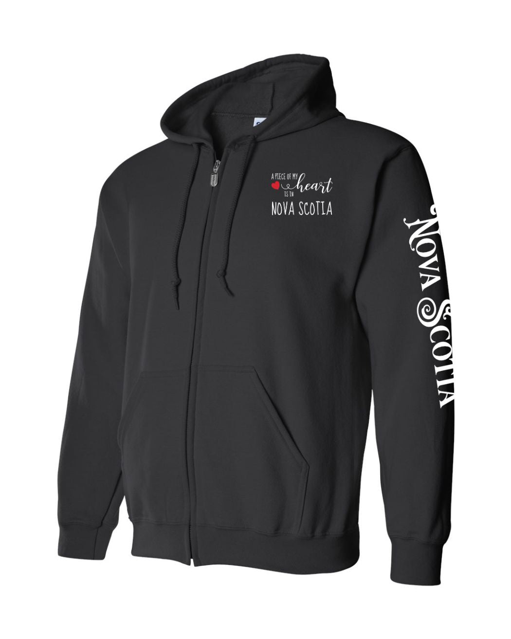 A piece of my heart Red Heart NS Left Chest and Sleeve Zip Hoodie - Unisex