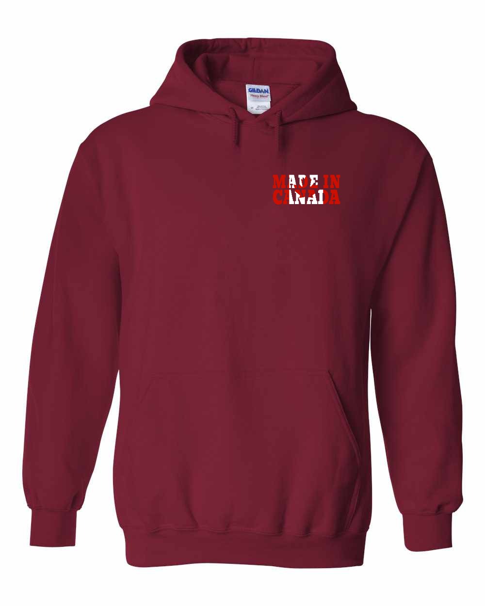 Made in Canada Flag Background Left Chest and Back Pullover Hoodie - Gildan Canada (sewn Internationally) - Unisex