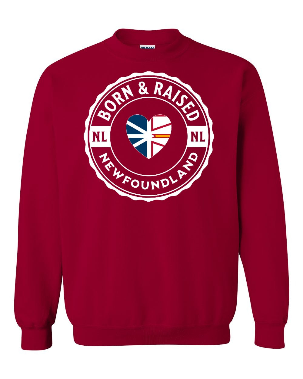 Born and Raised NFLD Heart Flag Crewneck Sweatshirt - Unisex