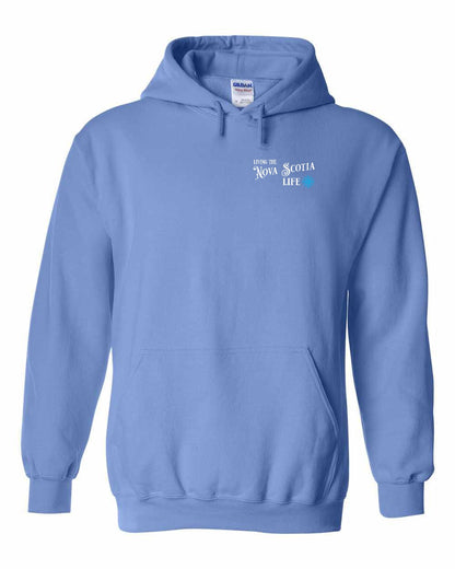 Living the Nova Scotia Life blue Left Chest and Back pullover