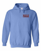 Made in Canada Plaid Background Left Chest and Back Pullover Hoodie - Gildan Canada (sewn Internationally) - Unisex