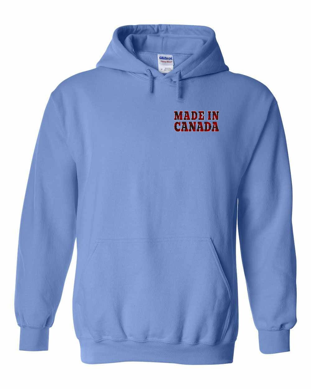 Made in Canada Plaid Background Left Chest and Back Pullover Hoodie - Gildan Canada (sewn Internationally) - Unisex