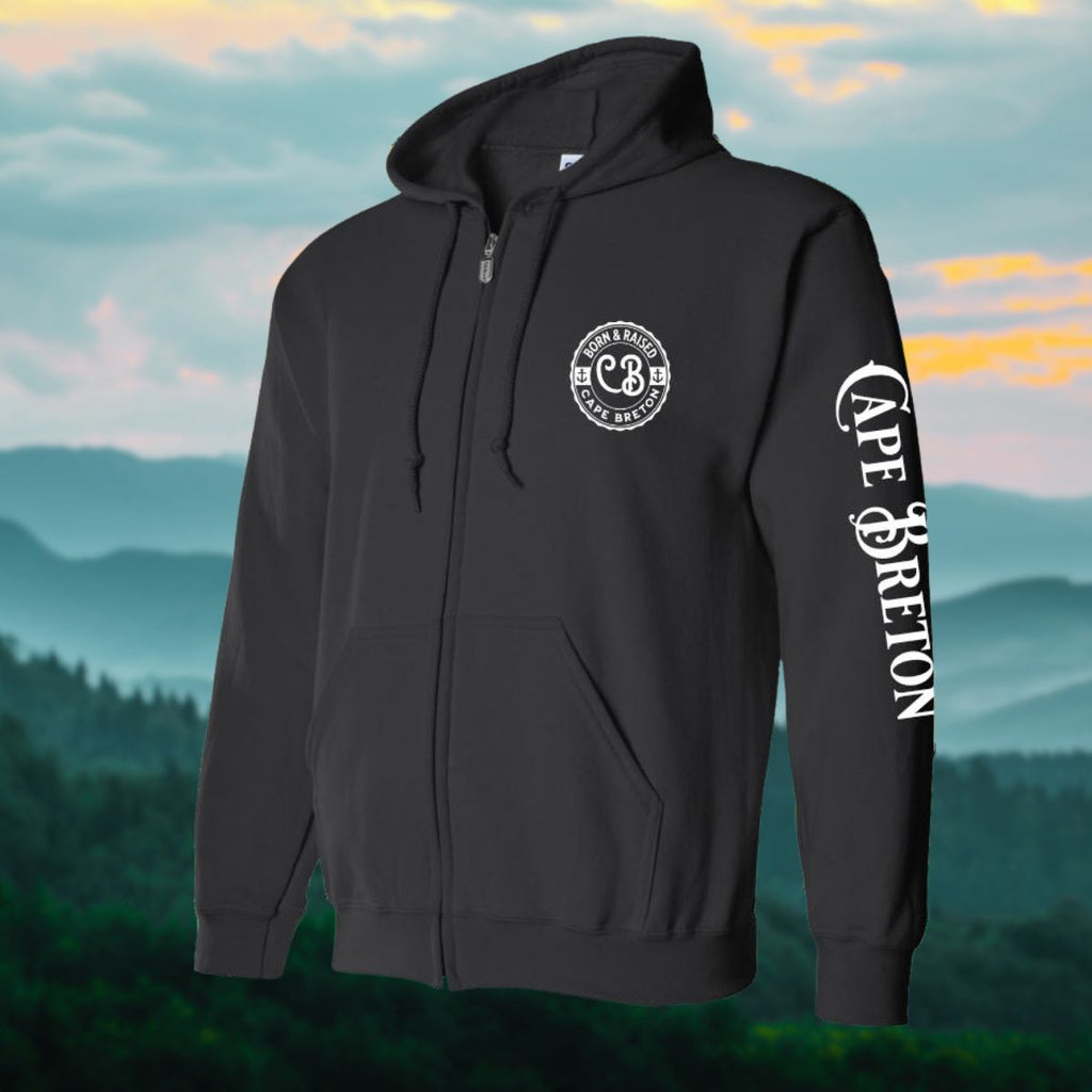 Born & Raised in CB left chest and sleeve Zip Hoodie - Unisex