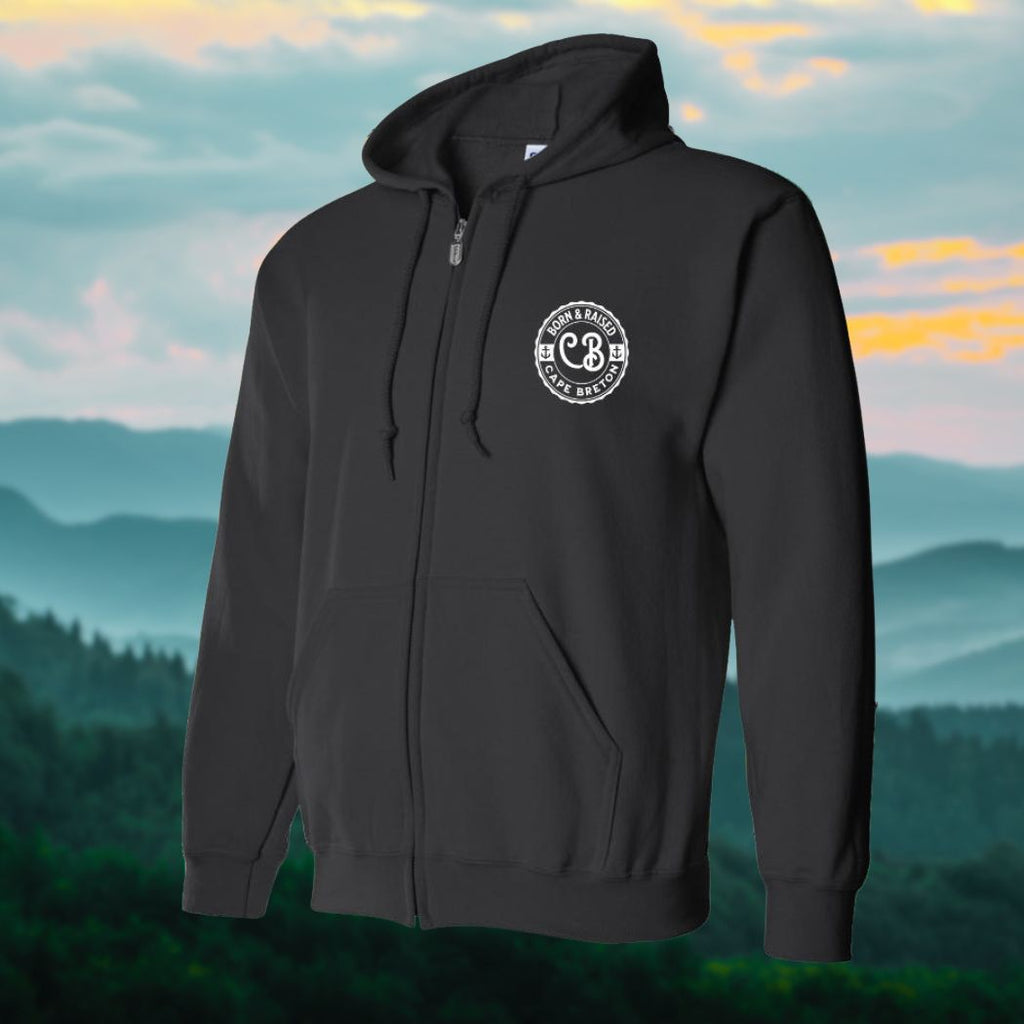 Born & Raised in CB left chest Print Zip Hoodie - Unisex