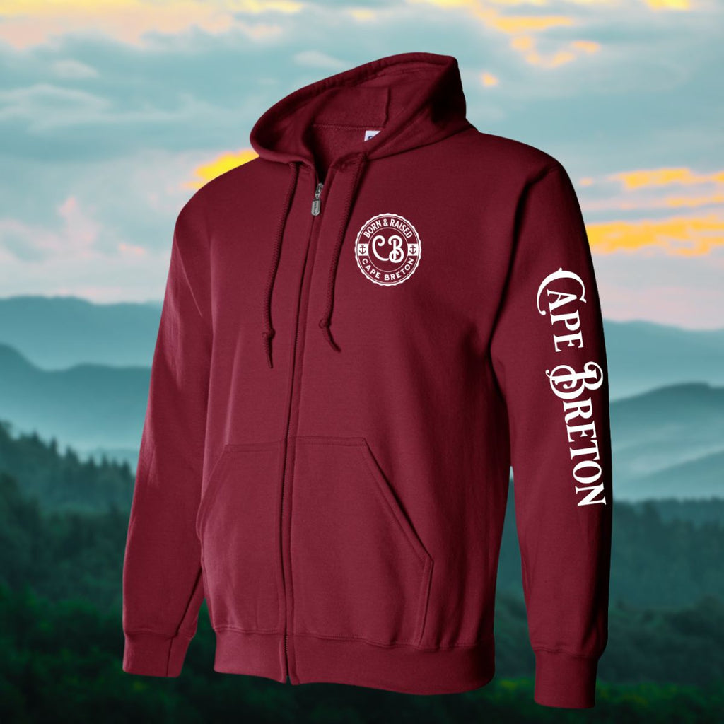 Born & Raised in CB left chest and sleeve Zip Hoodie - Unisex