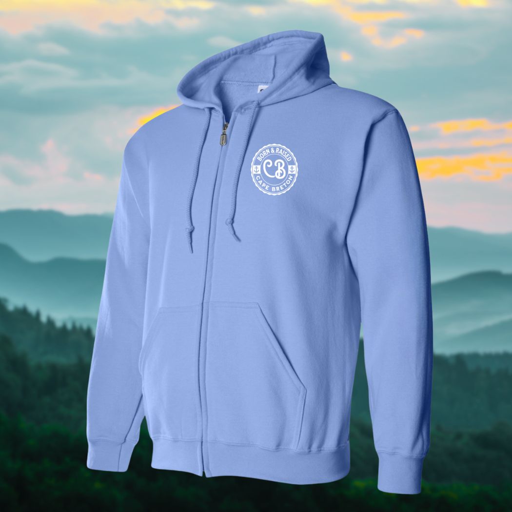Born & Raised in CB left chest Print Zip Hoodie - Unisex