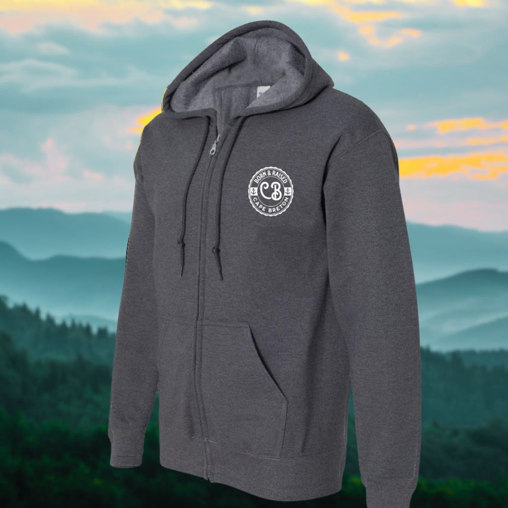 Born & Raised in CB left chest Print Zip Hoodie - Unisex