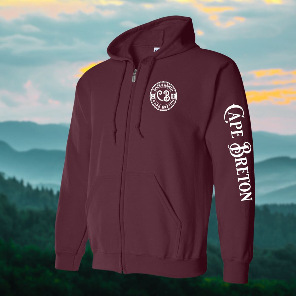 Born & Raised in CB left chest and sleeve Zip Hoodie - Unisex