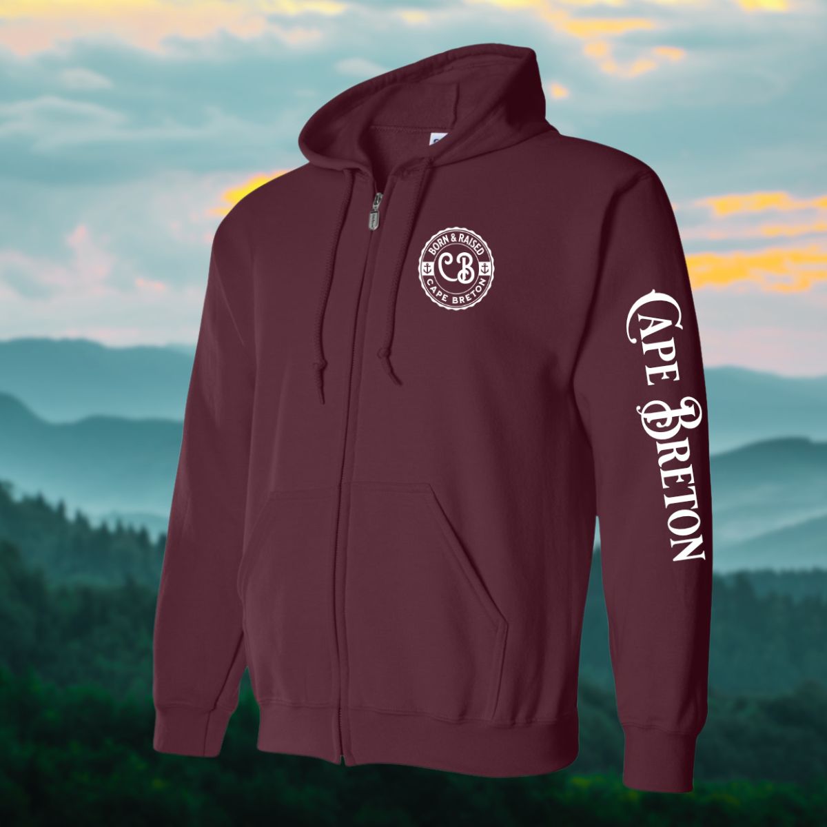 Born & Raised in CB left chest and sleeve Zip Hoodie - Unisex