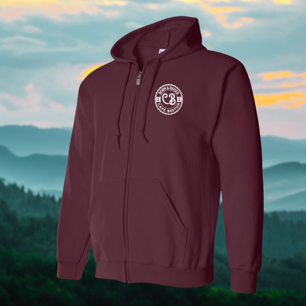 Born & Raised in CB left chest Print Zip Hoodie - Unisex