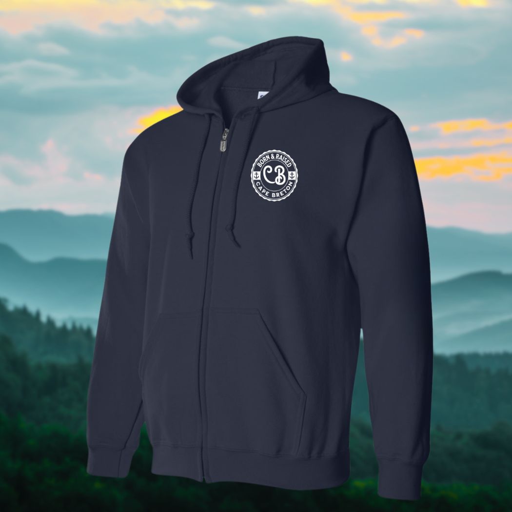 Born & Raised in CB left chest Print Zip Hoodie - Unisex