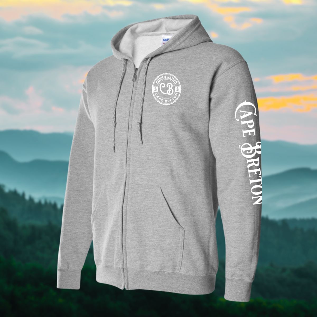 Born & Raised in CB left chest and sleeve Zip Hoodie - Unisex