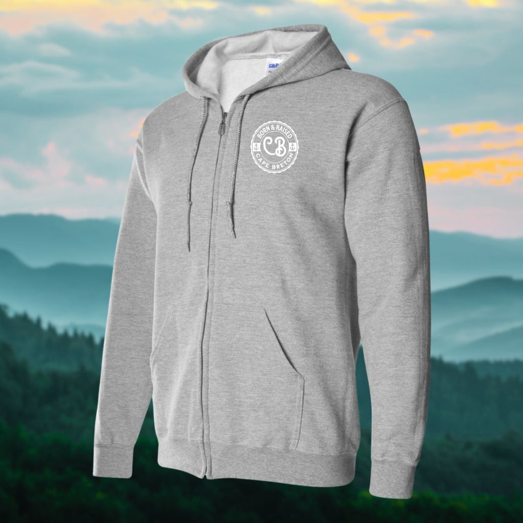Born & Raised in CB left chest Print Zip Hoodie - Unisex