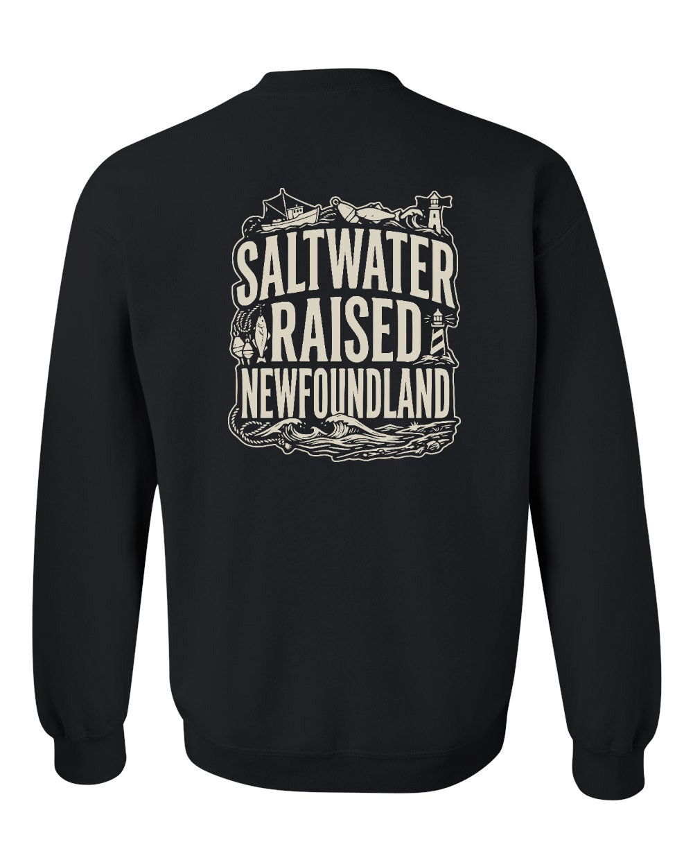 NFLD Saltwater Raised Folk Left Chest and Back Crewneck Sweatshirt - Unisex