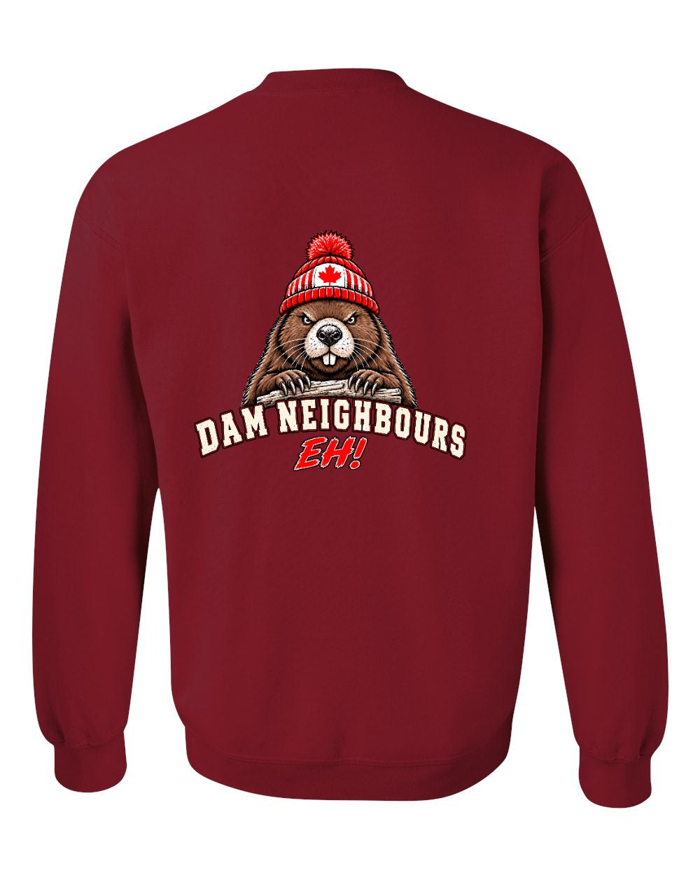 Dam Neighbours Left Chest and Back Crewneck Sweatshirt in Cardinal Red - back