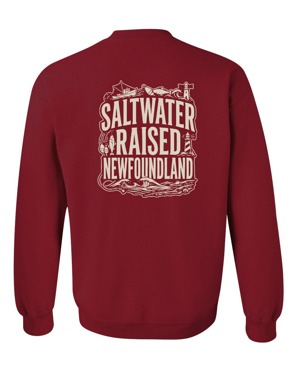 NFLD Saltwater Raised Folk Left Chest and Back Crewneck Sweatshirt - Unisex