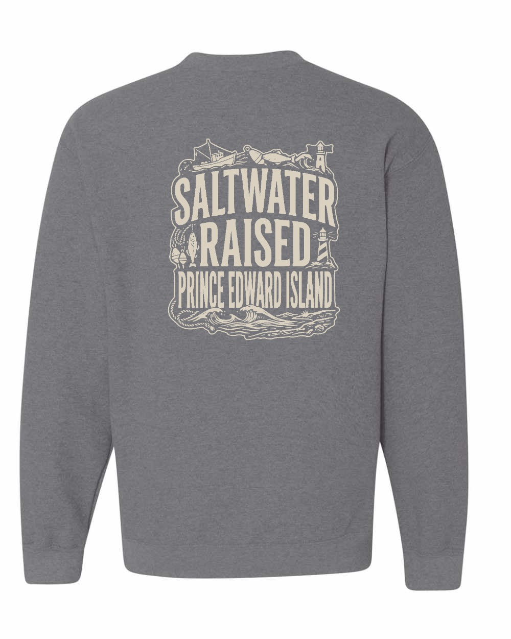 PEI Saltwater Raised Folk Left Chest and Back Crewneck Sweatshirt - Unisex