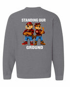 Standing Our Ground Left Chest and Back Crewneck Sweatshirt in Graphite Heather - back