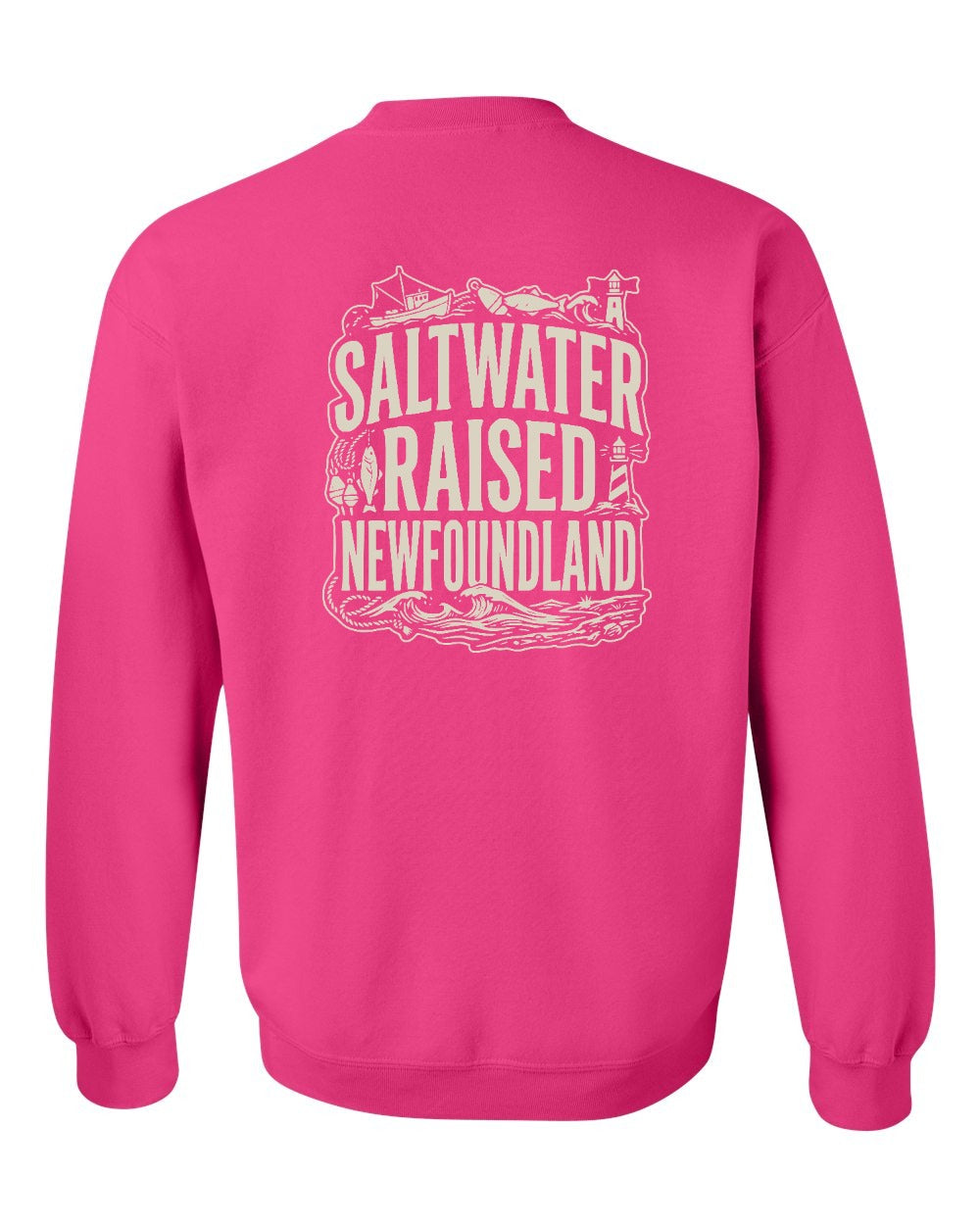 NFLD Saltwater Raised Folk Left Chest and Back Crewneck Sweatshirt - Unisex