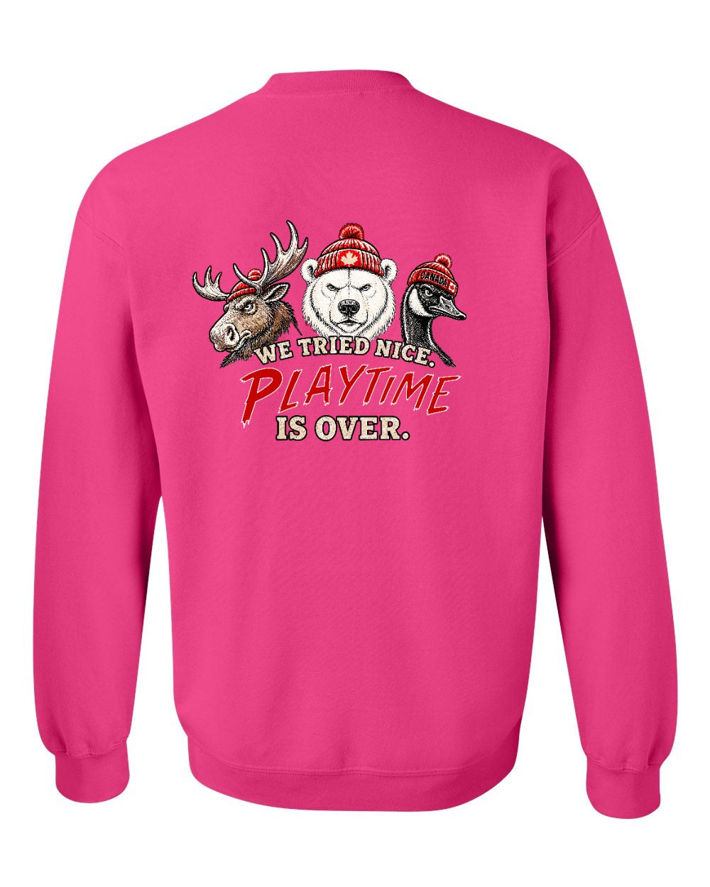 We Tried Nice New Left Chest and Back Crewneck Sweatshirt in Heliconia Pink - back