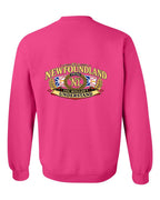 Newfoundland Thing Badge Left Chest and Back Crewneck Sweatshirt in Heliconia Pink - back