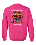 Standing Our Ground Left Chest and Back Crewneck Sweatshirt in Heliconia Pink - back
