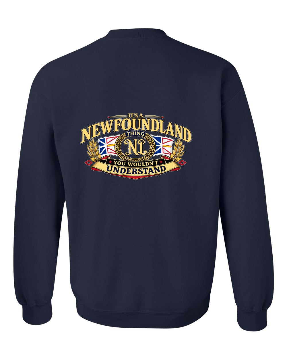 Newfoundland Thing Badge Left Chest and Back Crewneck Sweatshirt in Navy - back
