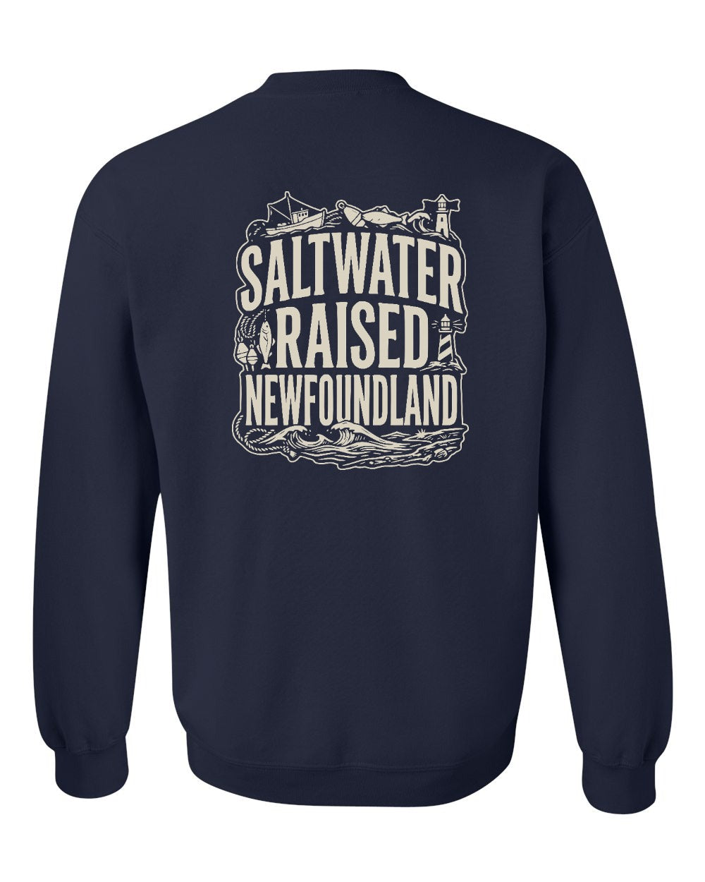 NFLD Saltwater Raised Folk Left Chest and Back Crewneck Sweatshirt - Unisex