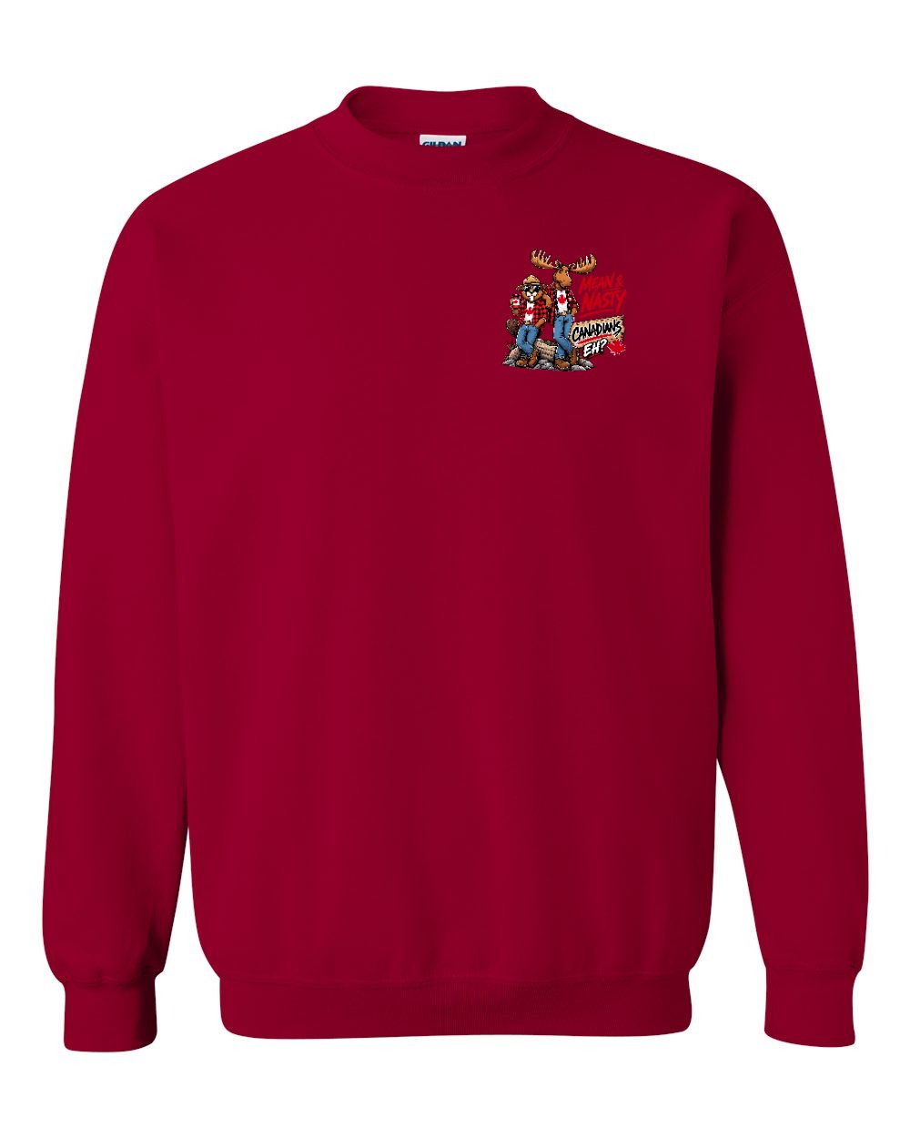 New Mean and Nasty Canadians Left Chest Crewneck Sweatshirt in Cardinal Red