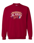 Newfoundland Acadian Girl Crewneck Sweatshirt in Cardinal Red