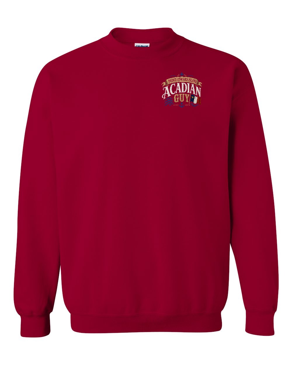 Prince Edward Island Guy Left Chest Crewneck Sweatshirt in Cardinal Red