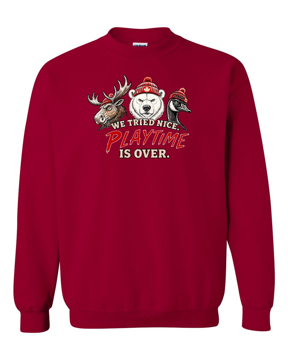 We Tried Nice New Full Front Crewneck Sweatshirt in Cardinal Red