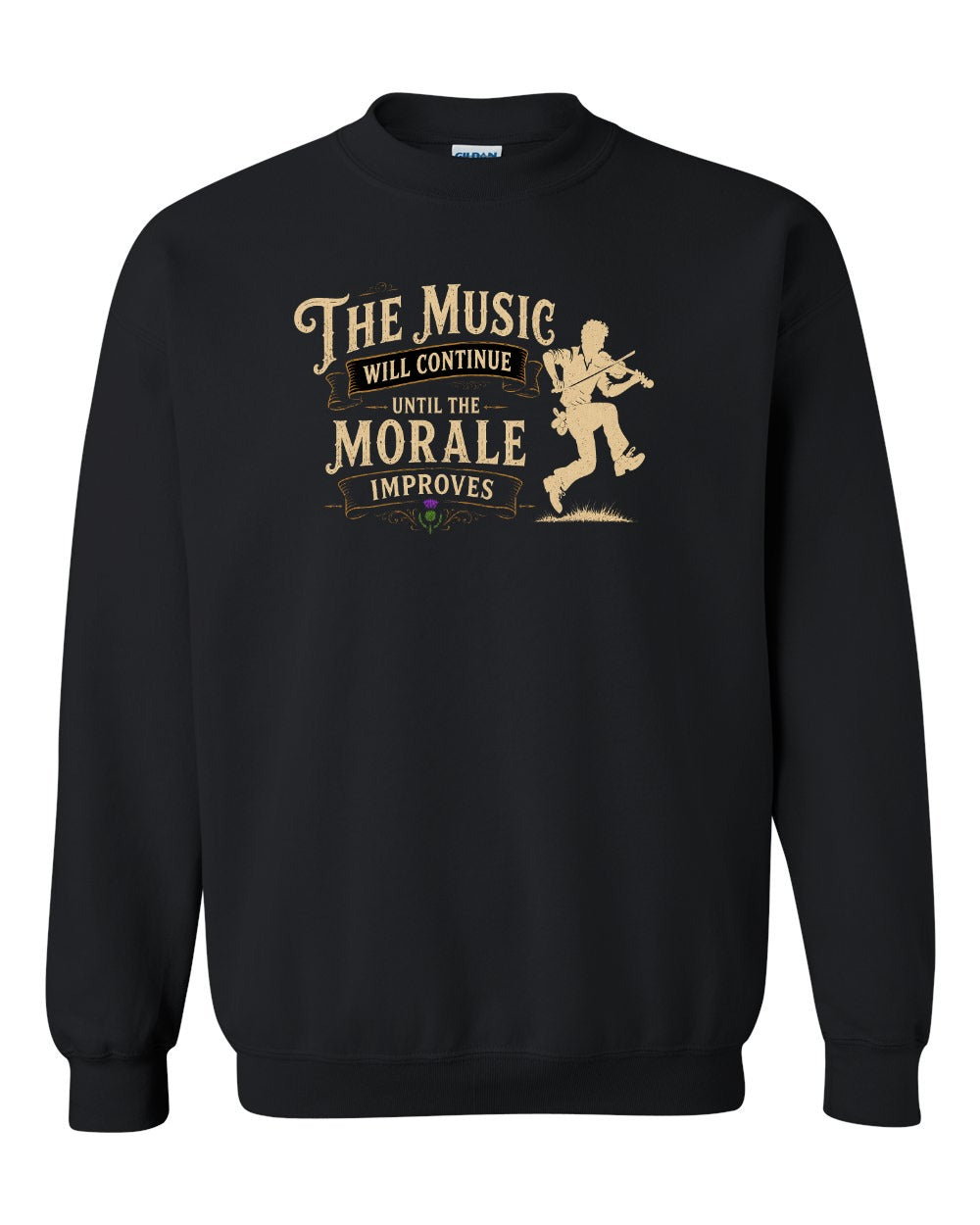 Muisic Will Continue Fiddle Crewneck Sweatshirt in Black